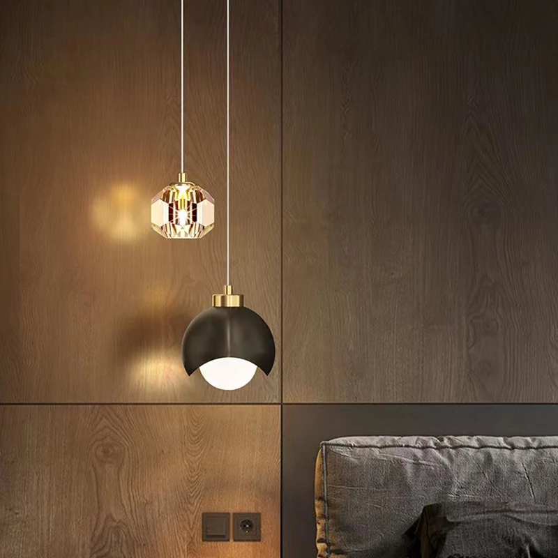 Lámpara colgante de cristal Simple y moderna, lámpara colgante de lujo para dormitorio, mesita de noche, estilo nórdico minimalista, línea larga, decoración del hogar para sala de estar
