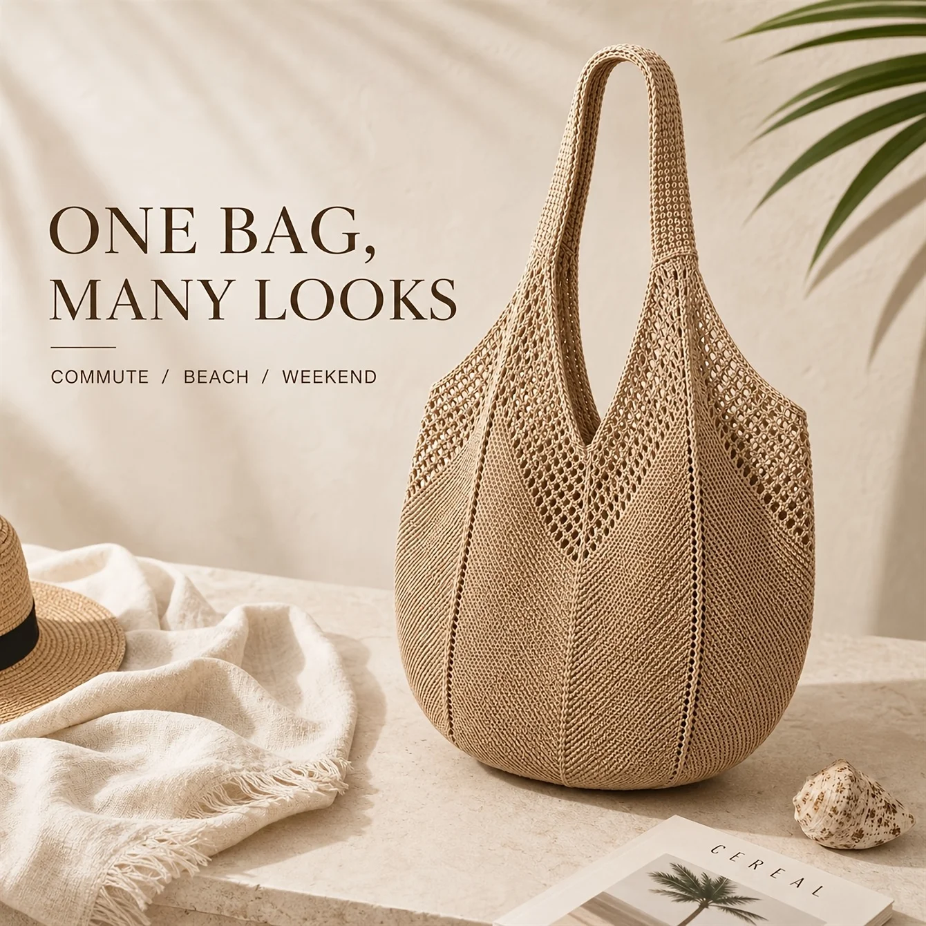 Bolso Tote de Punto Calado Ligero y de Gran Capacidad, Bolso de Hombro de Ganchillo para Playa, Viajes, Escuela, Regalo del Día de la Madre para Mamá