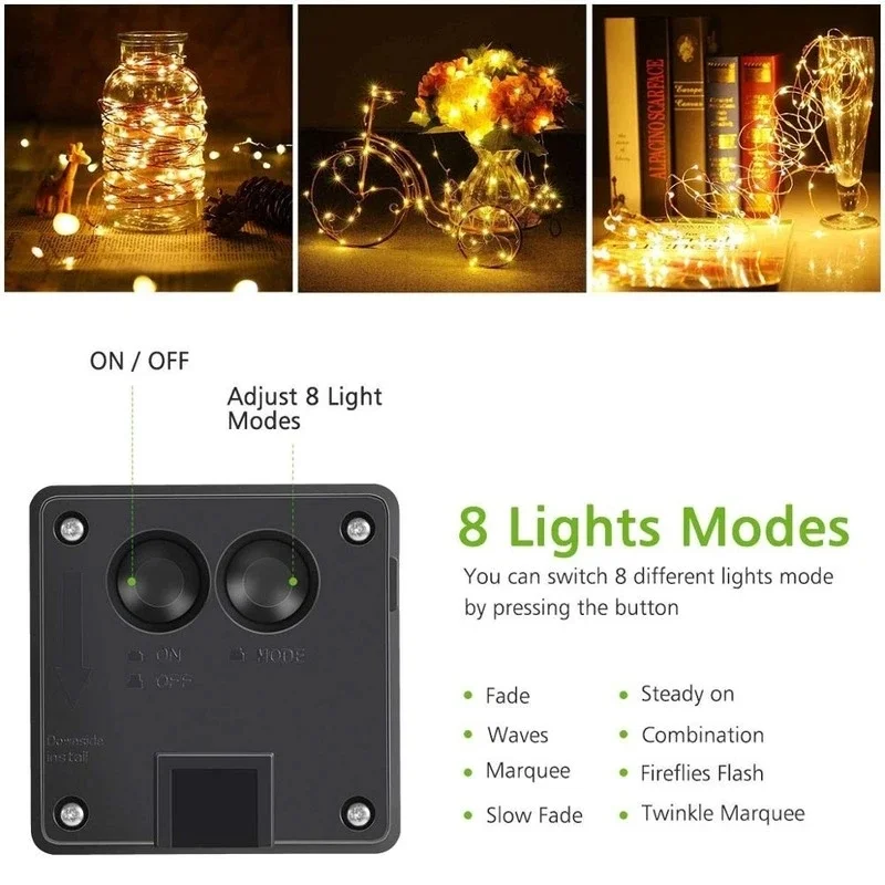 Luz LED Solar de 7m/12m/22m/32m para exteriores, guirnalda de luces de hadas para jardín, lámpara Led centelleante impermeable para Navidad, Patio, fiesta de árbol