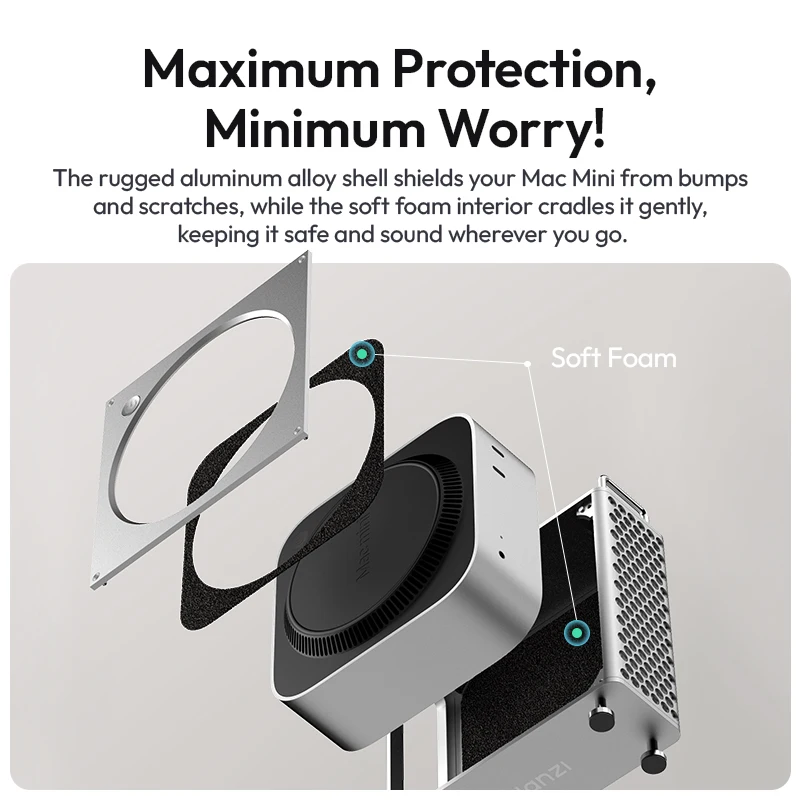 Ulanzi QT01 Funda de aleación de aluminio para Mac Mini M4/M4 Pro con elegante hueco trasero a enfriamiento rápido