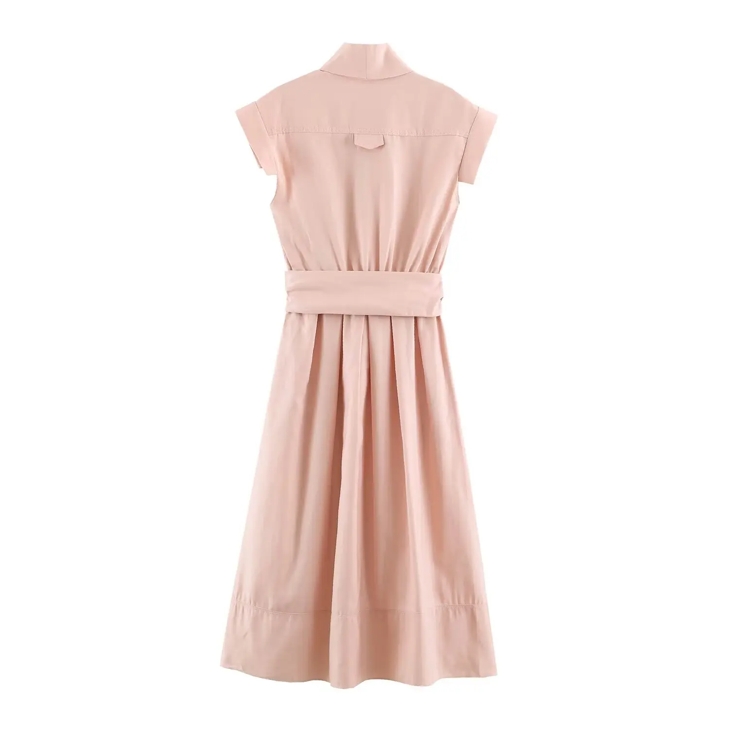 Vestido Midi BSAY 2026 para Mujer, Cuello en V, Manga Corta, Cinturón Ajustable, Estilo Camisero, Línea A, Color Sólido, Elegante, Casual de Verano, Largo