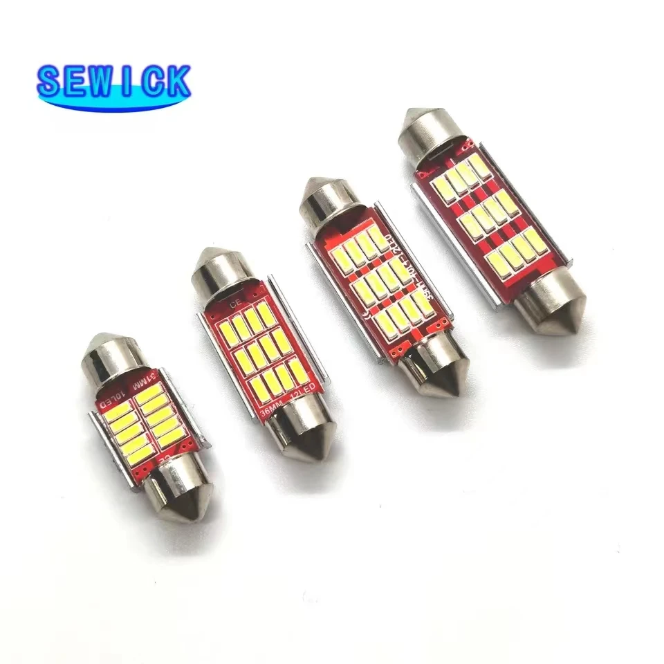 100 Uds adorno C5W CANBUS sin Error Auto luz 12 SMD 4014 LED 31mm 36mm 39mm 41mm Interior del coche lámpara de techo bombilla de lectura blanco 12V