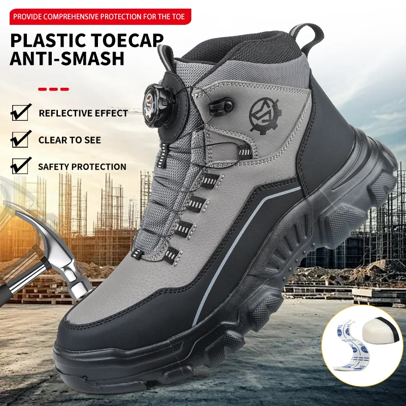 Zapatos de Seguridad de Caña Alta con Hebilla Giratoria, Resistentes a Impactos y a Pinchazos, Aptos para Trabajo, Protección Laboral, Manipulación