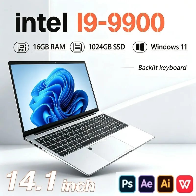 Portátil 2026 Intel Core i9 9900 con SSD de 1TB/2TB, 14.1 Pulgadas, Nuevo, 16GB DDR4, Windows 11 Pro, para Oficina y Juegos