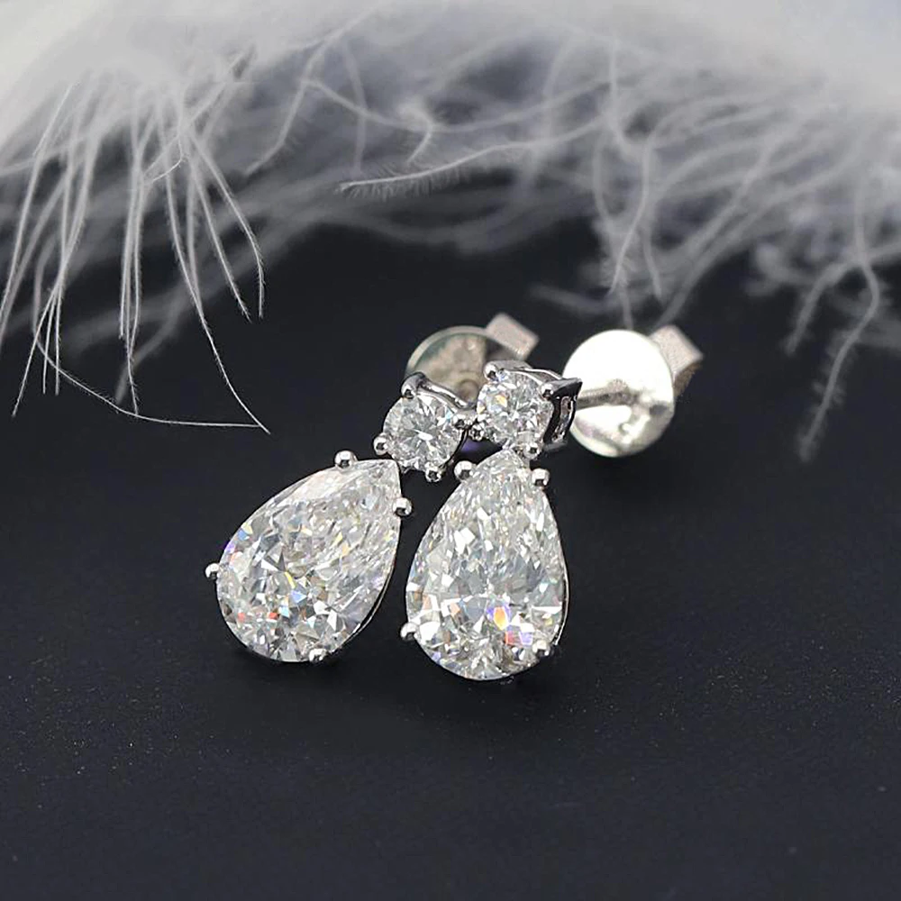 Pendientes colgantes de moissanita de 19cttw para mujer, forma de pera, diamante de corte redondo, joyería de boda de Plata de Ley 925 con GRA
