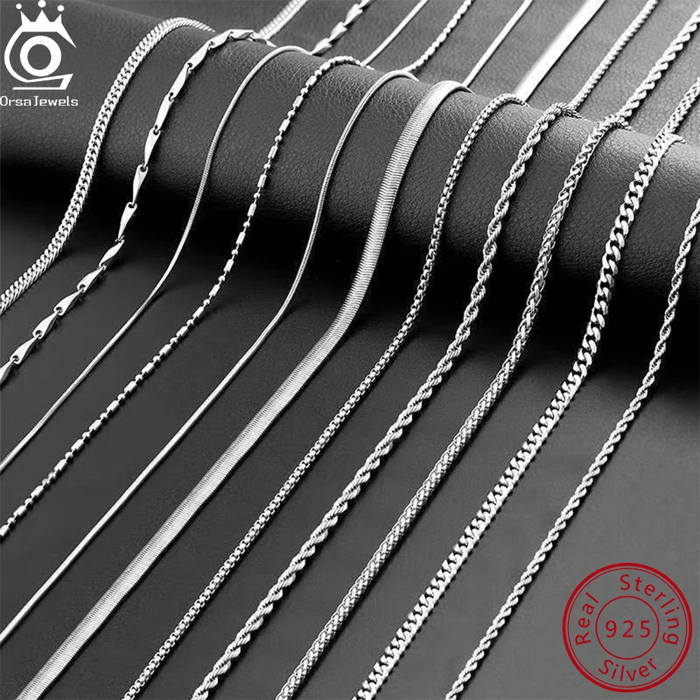 ORSA JEWELS 925 collares de cadena de plata esterlina fiesta de moda para hombres mujeres joyería DIY Simple de alta calidad 16-24 pulgadas al por mayor