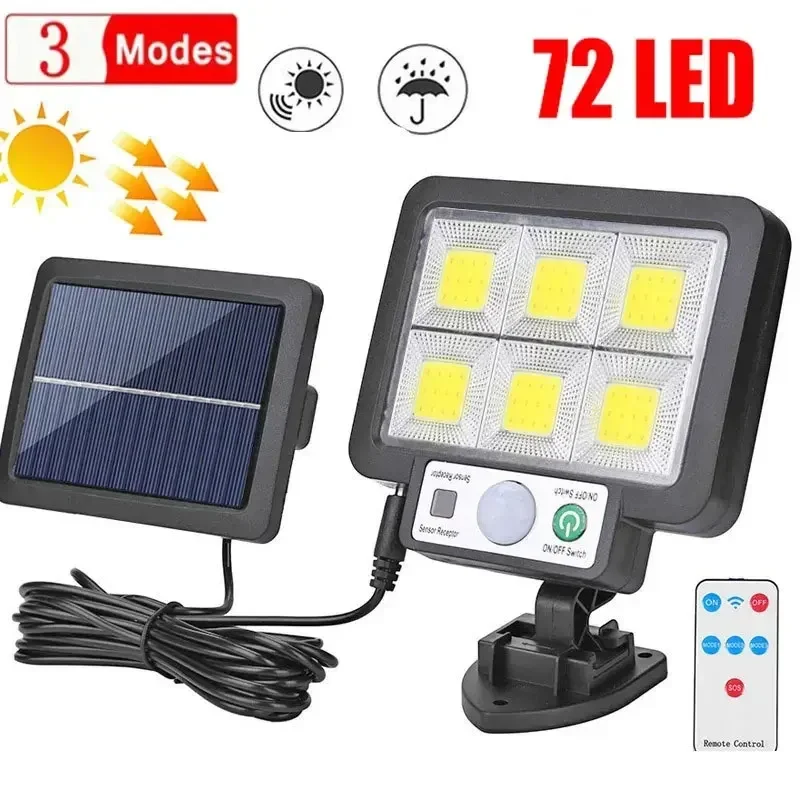 Lámpara LED Solar de pared dividida, 3 modos, impermeable, Sensor de movimiento, iluminación de calle de jardín, luz de pared de seguridad para garaje