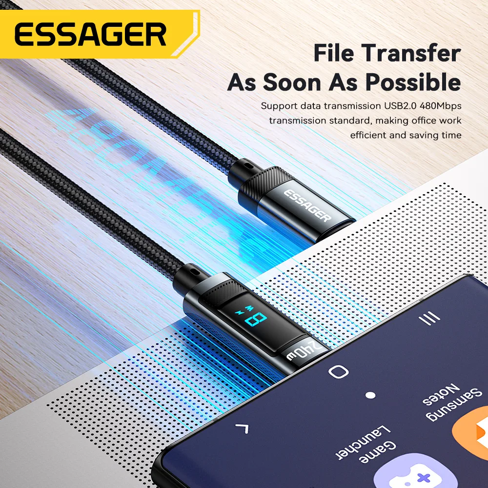Essager-Cable USB tipo C a USB C de 240W, Cable de carga rápida PD 3,1 de 100W para Macbook Pro, Xiaomi, Samsung, portátil, Cable USBC de 2M