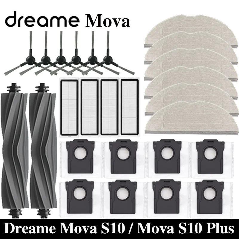 Dreame Mova S10 / Mova S10 Plus accesorios de Robot aspirador bolsas de polvo fregona cepillos laterales principales paños filtros HEPA repuestos
