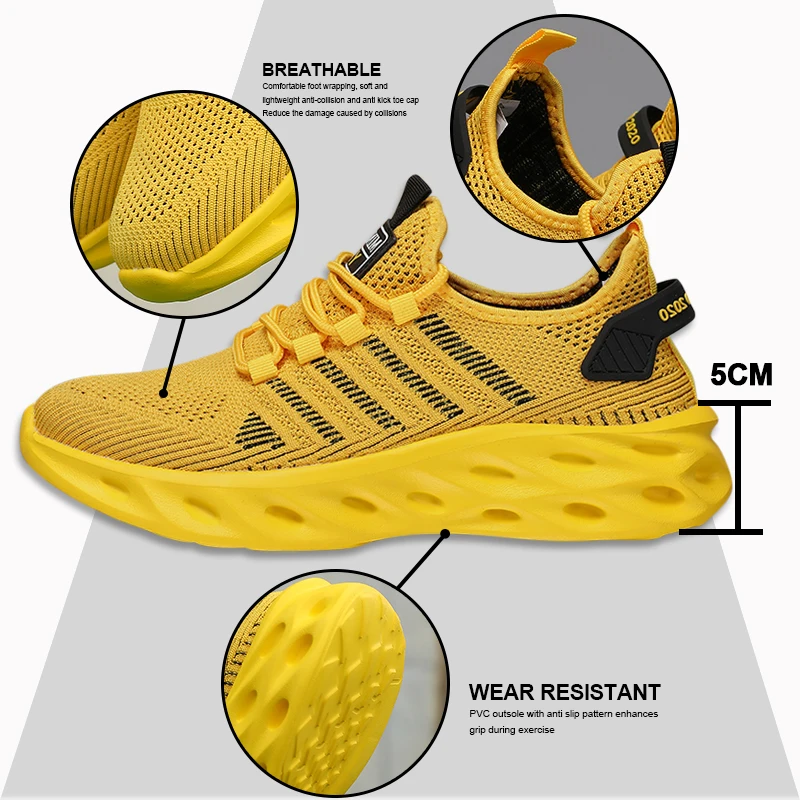 Zapatos cómodos para hombre, zapatillas Unisex, zapatillas transpirables para correr para parejas, calzado deportivo de tenis para mujer, talla 37-47, zapatillas para caminar amarillas