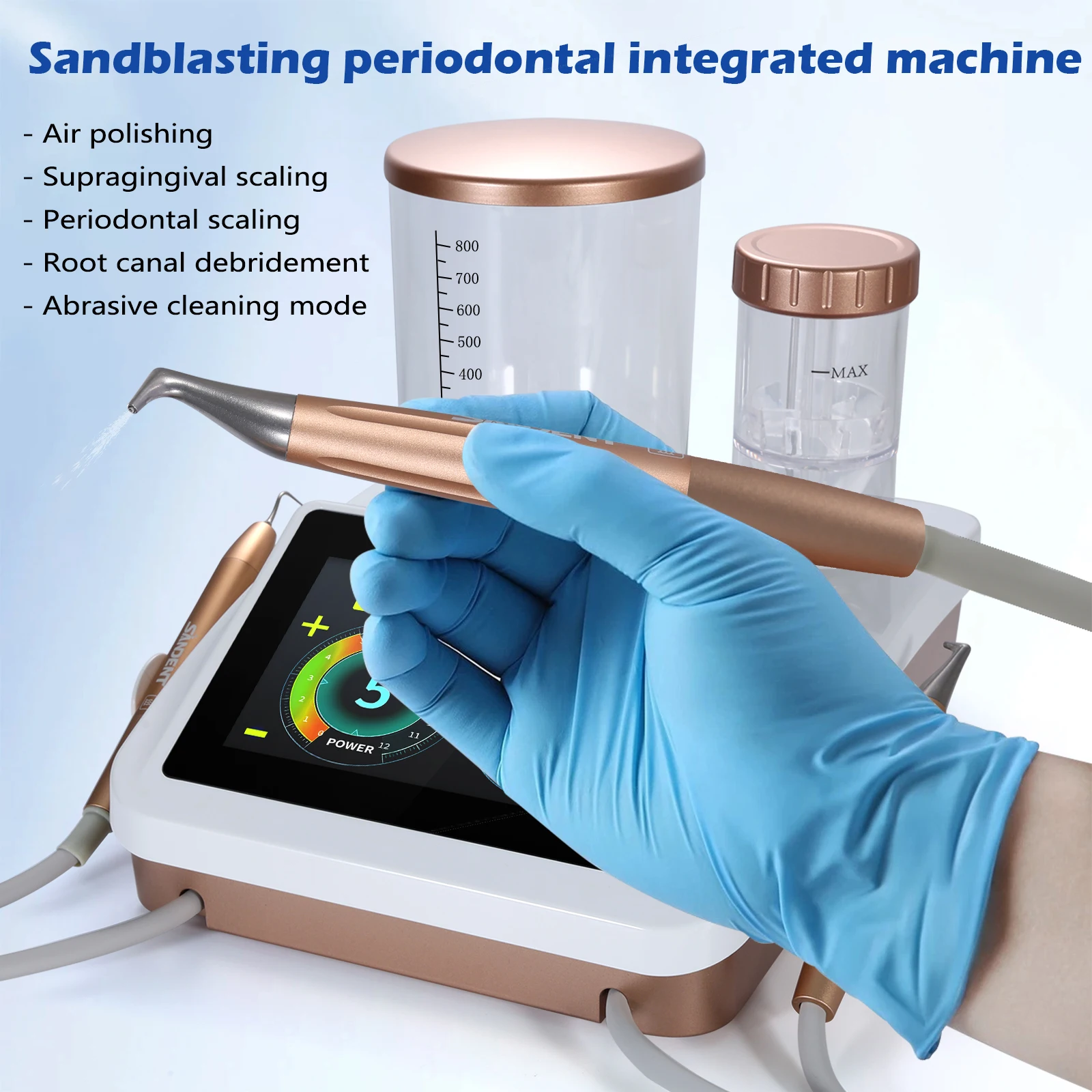 Escalador ultrasónico Dental, pulidor de aire 2 en 1, sistema de terapia de cirugía Periodótica, escalador estilo pájaro carpintero y pulidor de aire, chorro de arena