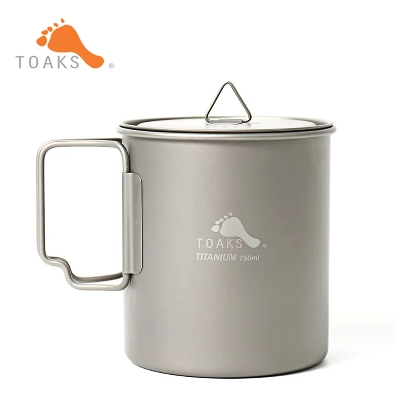 TOAKS Titanium Pot POT-750, taza ultraligera para exteriores con tapa y mango plegable, utensilios de cocina para acampar, 750ml, 103g
