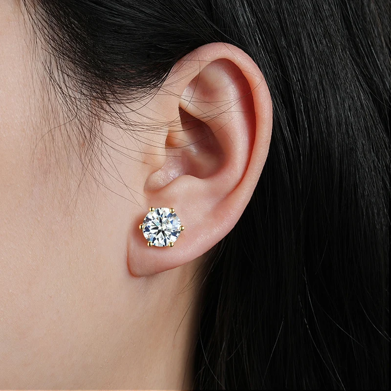 Pendientes de moissanita de color D de 0,5 a 3 quilates, pendientes de diamantes de imitación creados en laboratorio rellenos de oro de 14k para mujeres, joyería para niñas