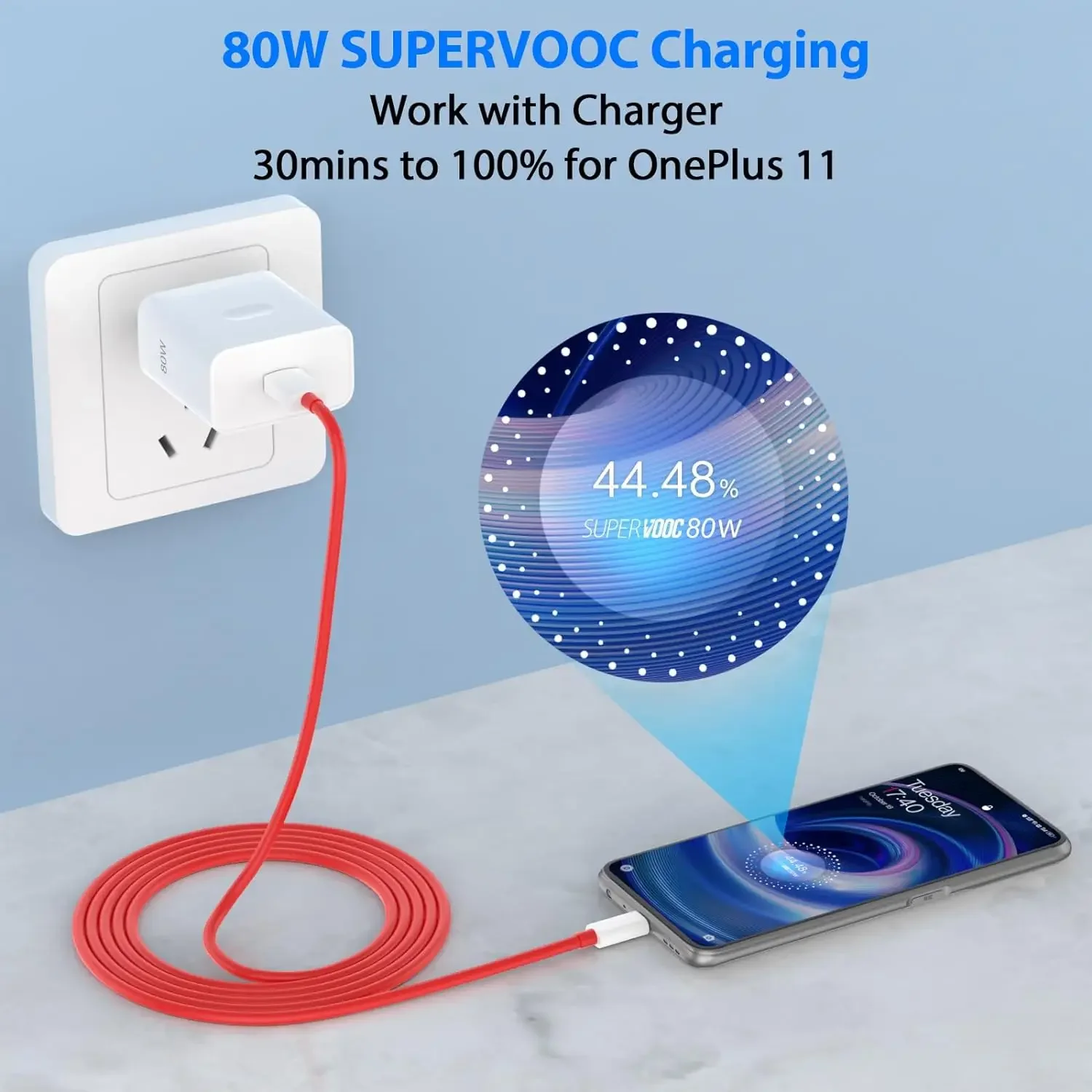Cargador de pared rápido para OnePlus, Cable USB tipo C, 80W, SuperVOOC, para OnePlus 10, 11, 12, Nord, CE 2, 3 Lite, realme OPPO, 10 GT, NEO 2, 3