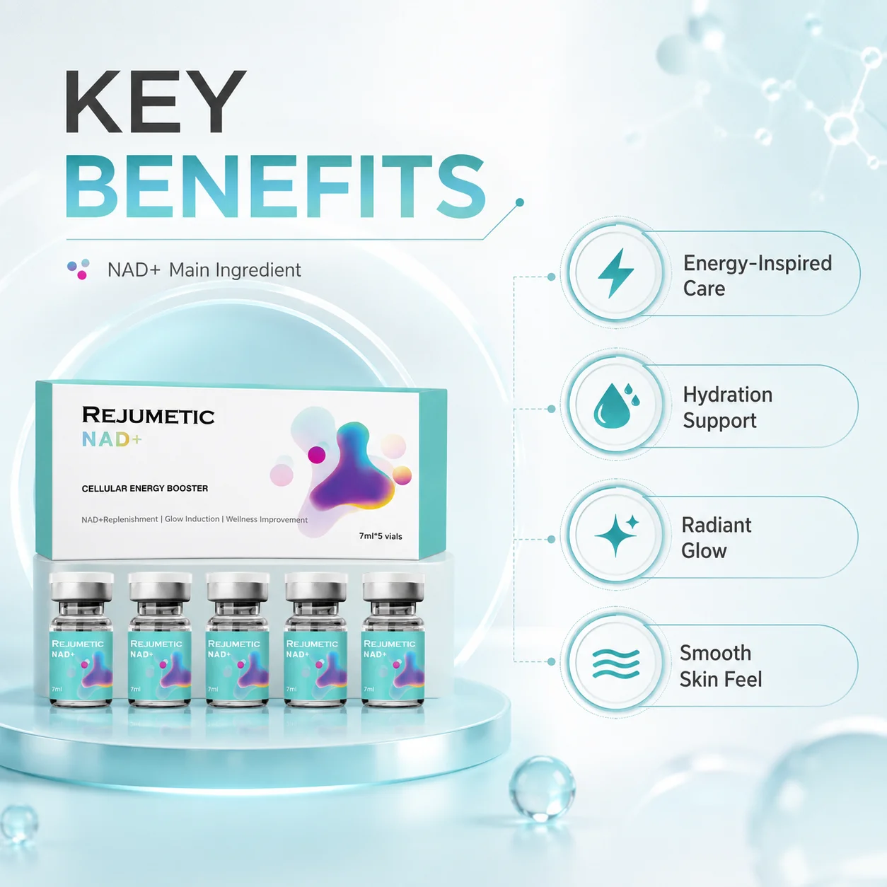 Nuevo Suero NAD+ Glow 2026, Hidratación Profunda, Humectante, Suavizante, Der.pen Skin Booster, Belleza Coreana, Cuidado de la Piel, 7 ml x 5 Viales