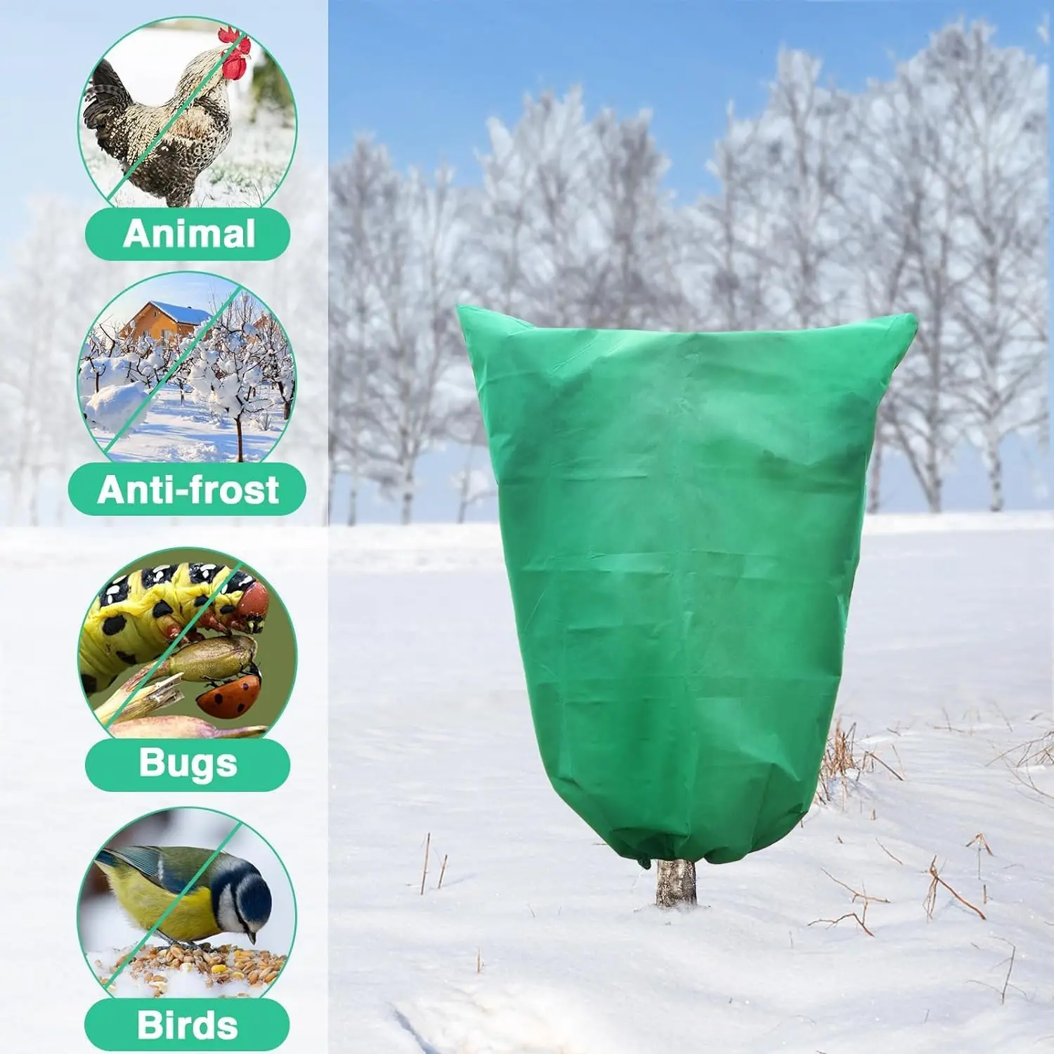 Bolsa de protección de invierno contra congelación para cubrir plantas, plantas de jardín con cordón con cremallera, transpirable