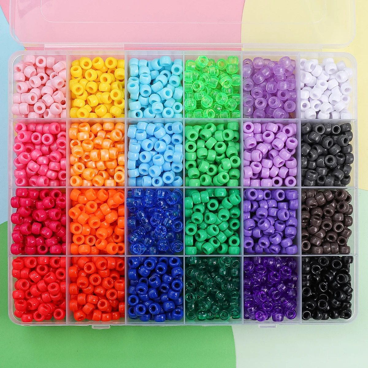 Kit de 2400 piezas para manualidades de cuentas, cuentas de plástico multicolor para hacer joyas, pulseras, trenzado de cabello y manualidades DIY con organización