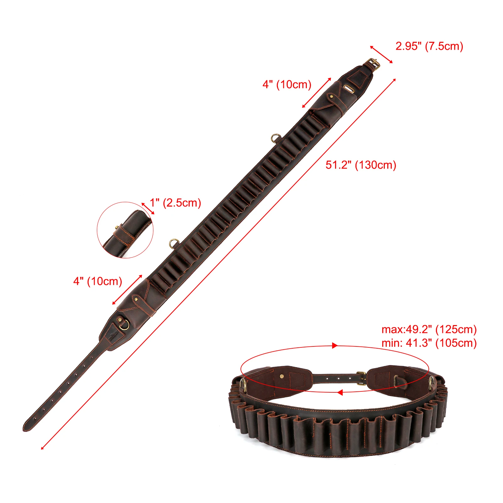 Tourbon-accesorios de caza, cartuchos de bandolera para pistola de calibre 12, cinturón, soporte para munición de cuero genuino marrón con bolsillo