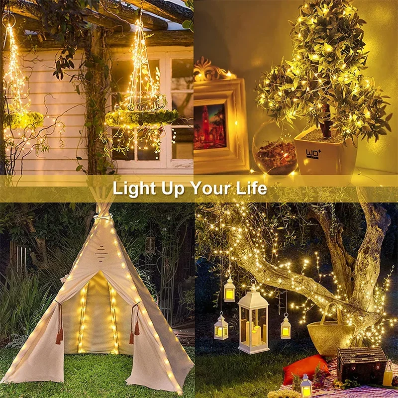 Luz LED Solar de 32M, lámpara de adorno para exteriores, guirnalda de luces de hadas para jardín, lámpara Led centelleante impermeable, guirnalda de Navidad, decoración de patio