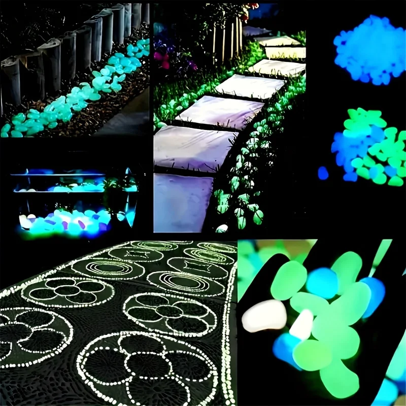 100/500 Uds. De guijarros que brillan en la oscuridad, piedras luminosas de resina para paisaje, caminos de jardín, plantas en macetas, parques, decoración de acuario,