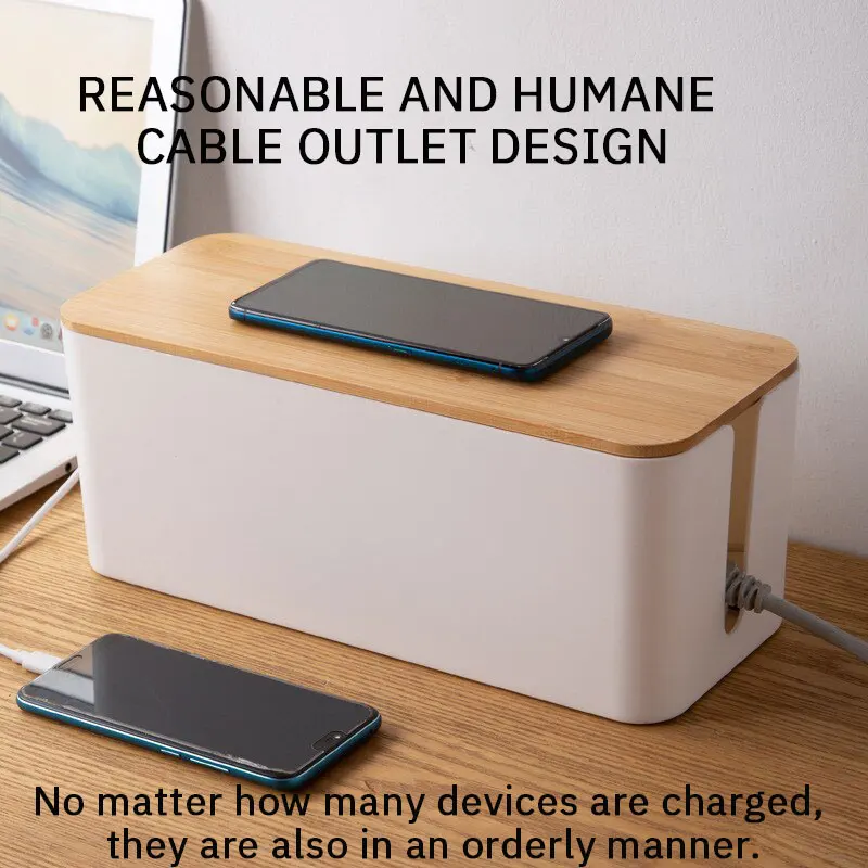 Caja de almacenamiento de enchufe a prueba de polvo de alta calidad, cubierta de imitación de teca, administrador de cables, enchufe de ordenador, caja de almacenamiento 1PC