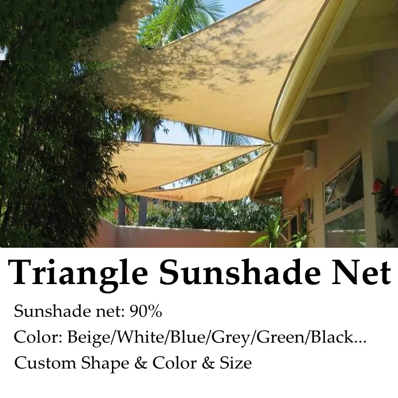 Red de sombra triangular para exteriores, telas Beige, sombreado Anti-UV, refrigeración, Gazebo de jardín, toldo de sombra personalizado, Red de sombreado solar, 90%