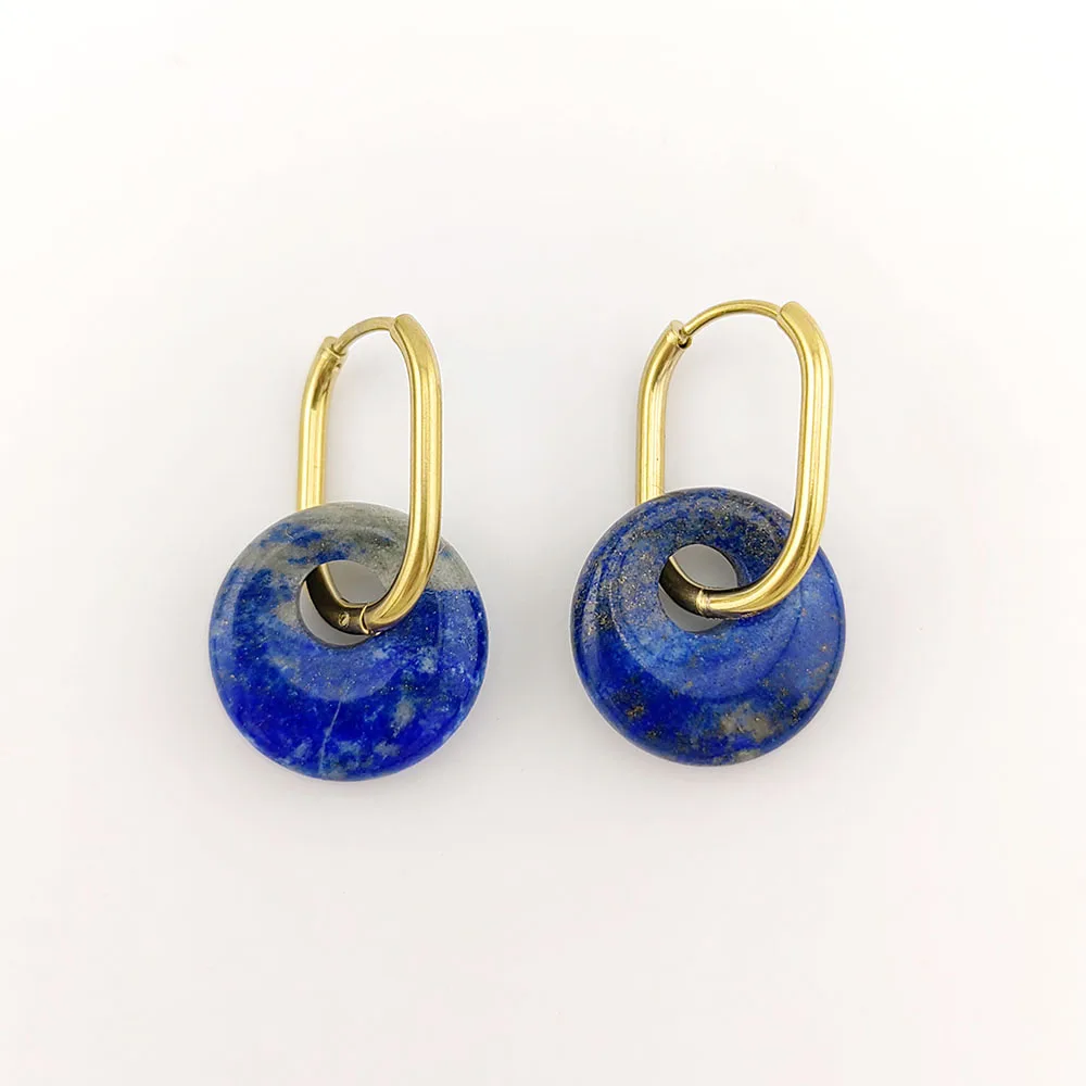 Pendientes de aro en forma de U de acero inoxidable con piedra natural de nueva tendencia para mujer