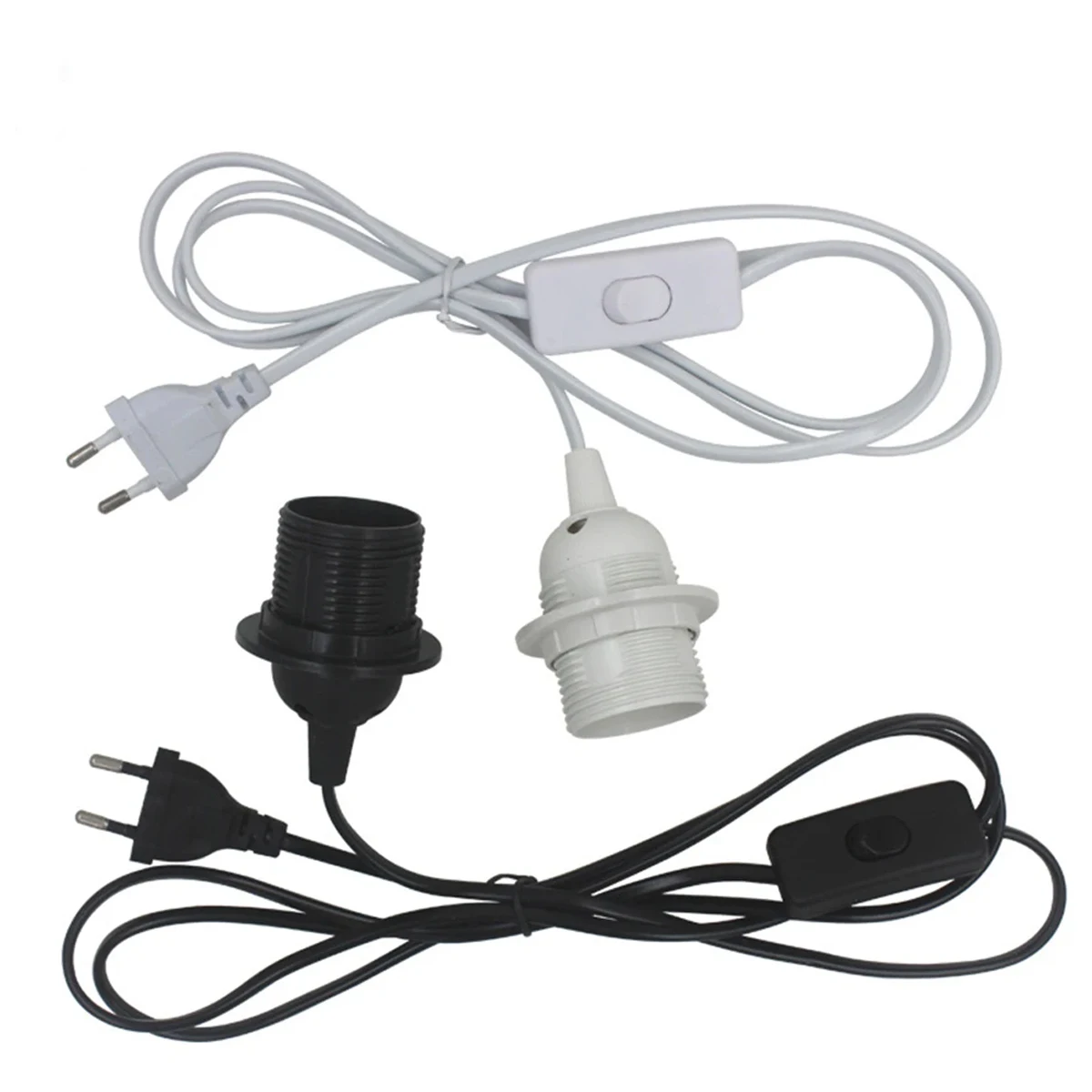 Cable de alimentación de 1.8m con enchufe EU/US, base de lámpara E27 con interruptor y cable para lámpara colgante.