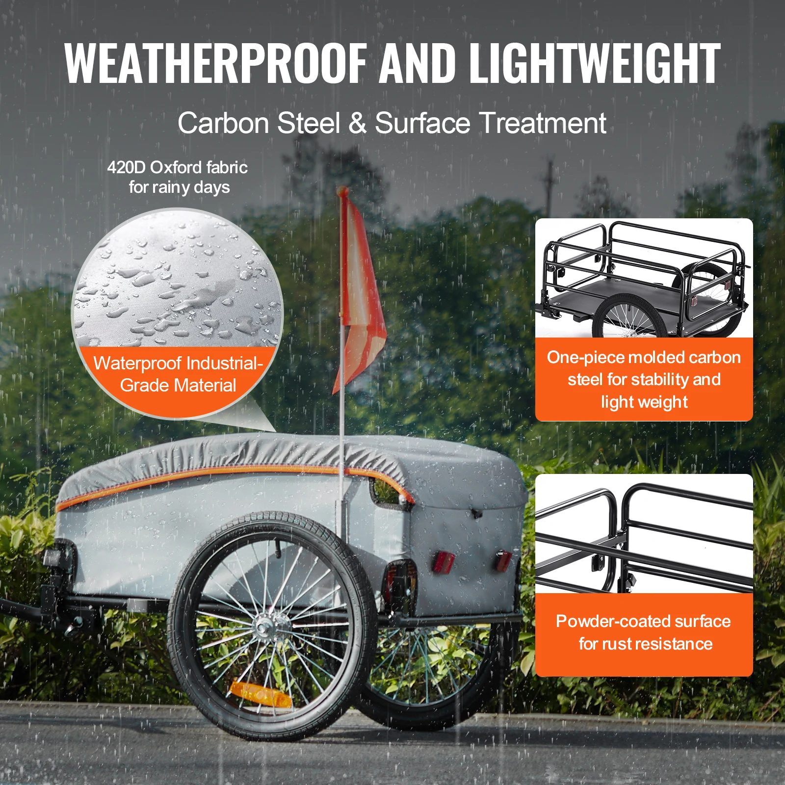 SucceBuy, remolque de carga para bicicleta de 100 libras, carro plegable para bicicleta con cubierta impermeable y reflectores seguros que se adapta a ruedas de bicicleta de 22 "-28"