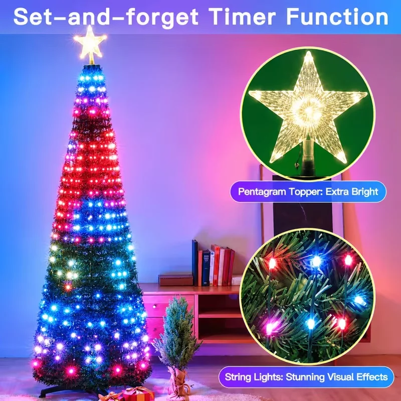    Guirnalda de luces navideñas de 2,1 M, lámpara con Control remoto por aplicación Bluetooth, guirnalda USB para dormitorio, decoración navideña de Año Nuevo
