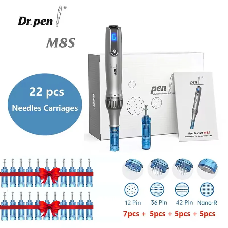 Dr.pen M8S Derma Pen con 22 agujas catridges para el crecimiento del cabello, pluma de terapia con microagujas, máquina de belleza para el cuidado de la piel