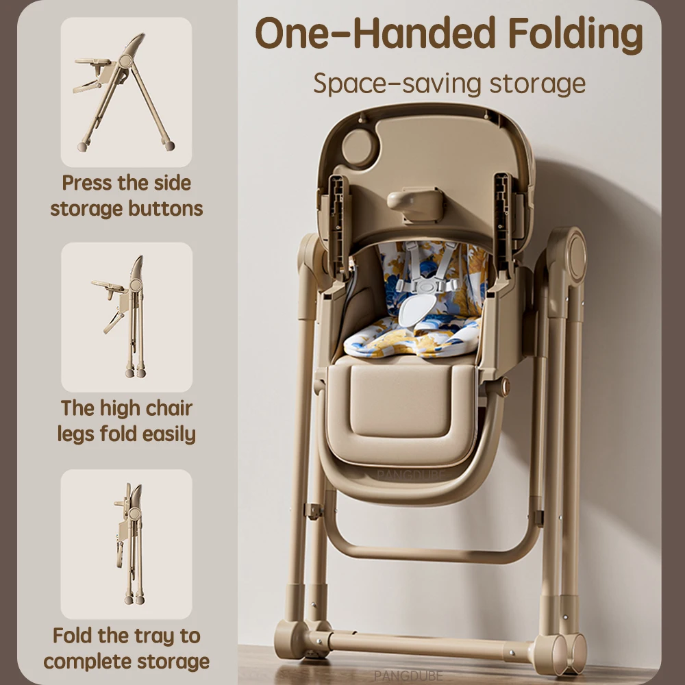 PANGDUBE Silla alta para bebé 2 en 1, asiento de alimentación convertible basculante con ruedas, bandejas dobles, cojín plegable para 6 meses-3 años