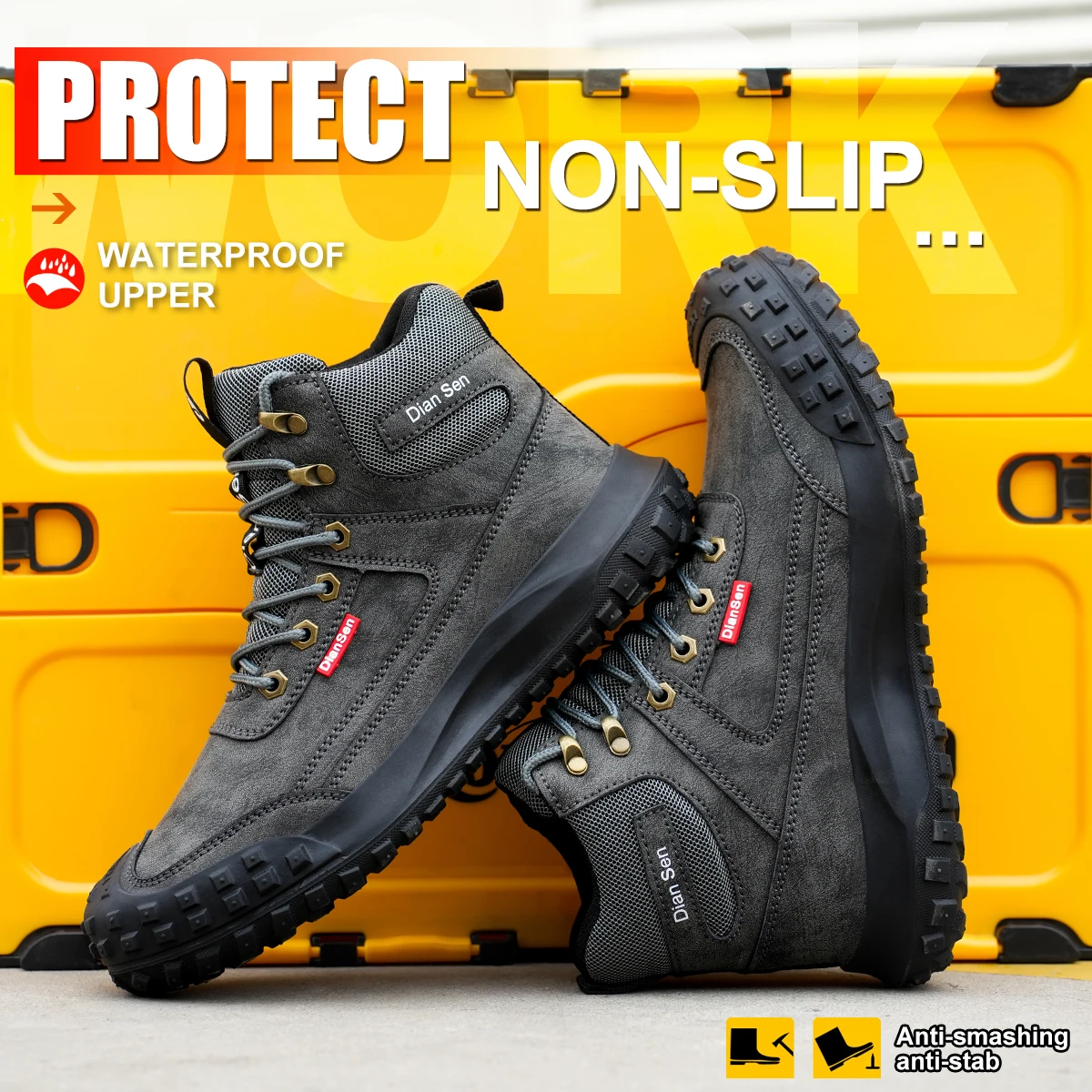 Zapatos de Seguridad con Puntera de Acero para Hombre Dian Sen, con Suelas Antiaplastamiento, Antipinchazos y Antideslizantes, Zapatos de Trabajo Industriales Modernos