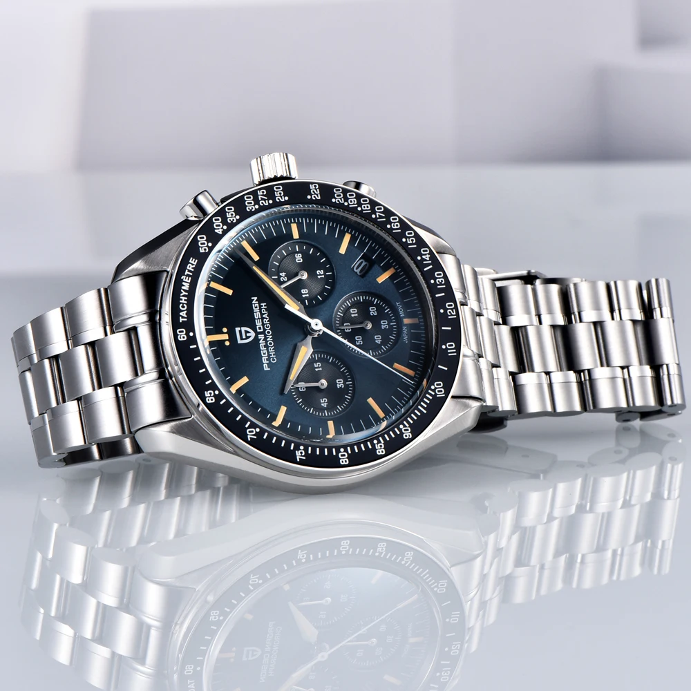 PAGANI DESIGN 2026 relojes de luna nueva para hombre, reloj de cuarzo de lujo para hombre, cronógrafo VK63 AR, espejo de zafiro, bisel de cerámica luminoso