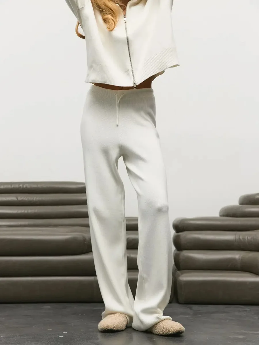 Conjunto de Punto con Capucha Wolfeel, Otoño/Invierno 2026, Nuevo Conjunto Casual de Dos Piezas con Top con Cierre y Pantalones Anchos con Cordón