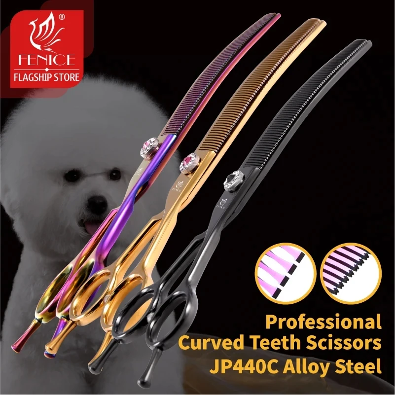 Fenice Tijeras Profesionales para Peluquería Canina de 7.25 Pulgadas JP440C, Tijeras Curvas para Adelgazar el Pelo de Mascotas, Tijeras Tesoura