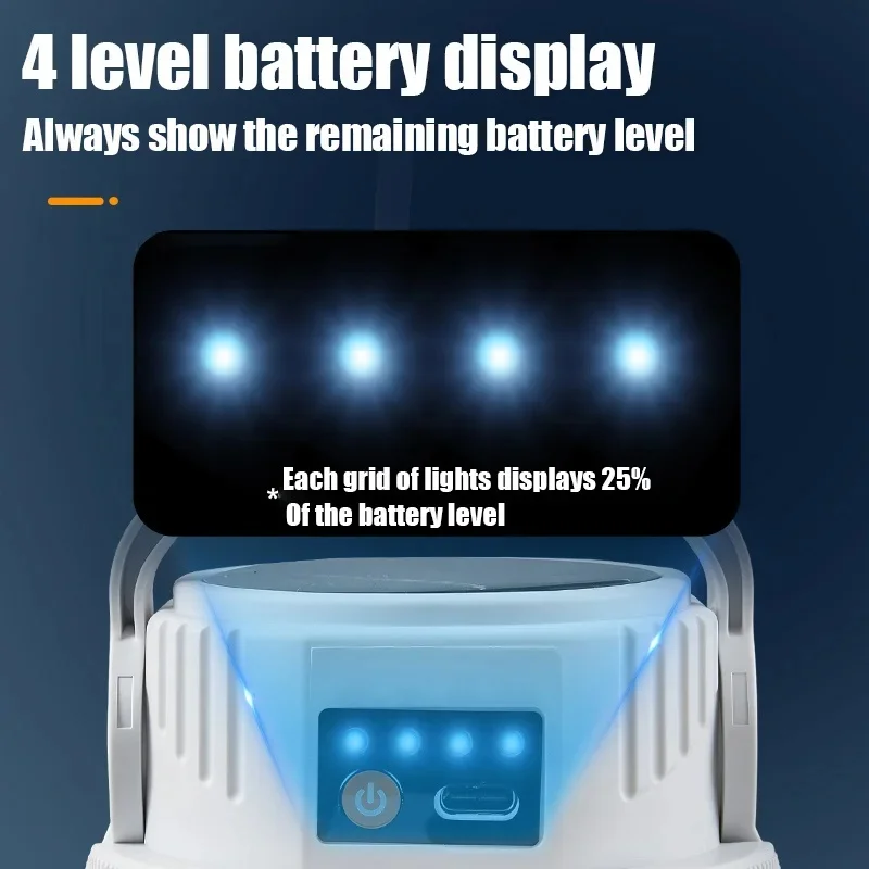 Lámpara LED Solar de Doble Carga para Camping, Impermeable, Multifuncional, Linterna para Exteriores con Gancho para Colgar
