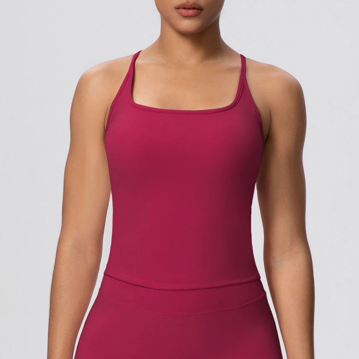Chaleco de Yoga para mujer de 1 pieza con almohadilla para el pecho, Top de entrenamiento transpirable de verano, chaleco sin espalda en forma de I, chaleco deportivo para gimnasio, correr y Yoga