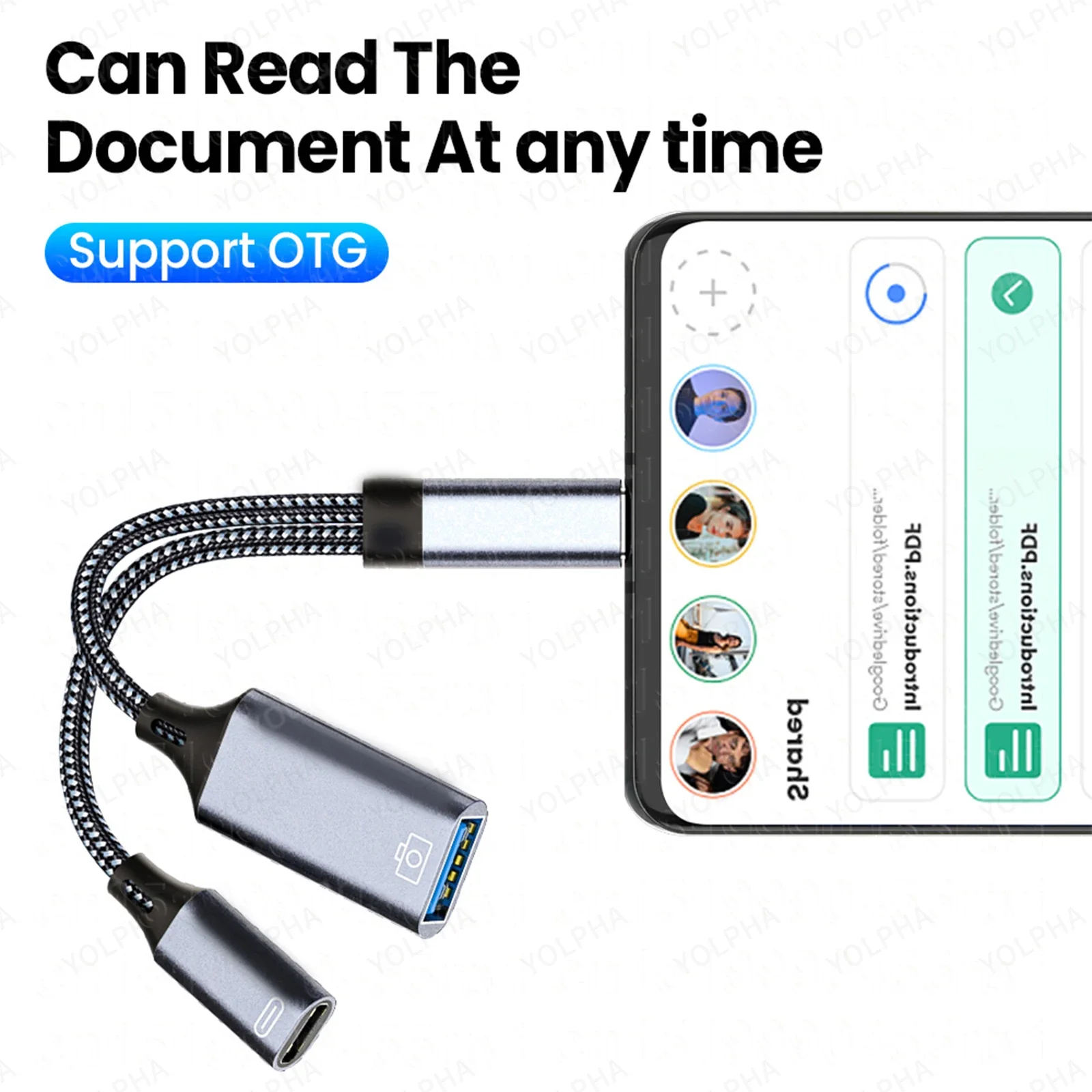 Cable Adaptador USB C OTG 2 en 1, Tipo C a USB A con Puerto de Carga PD para Teléfonos Samsung, Huawei, Xiaomi, Laptops y Tablets