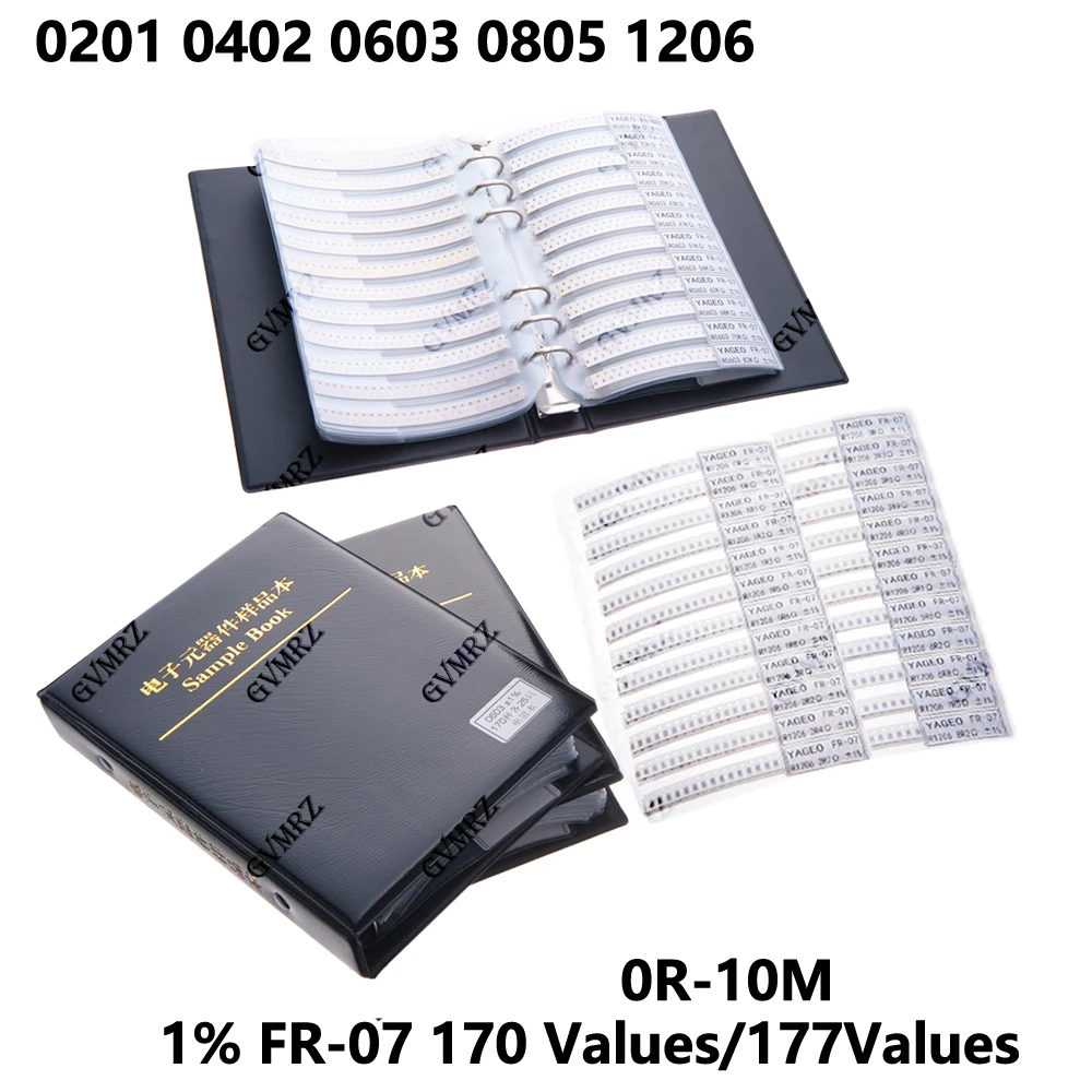 Kit de Resistores 1% FR-07, 170 Valores, SMD, Kit de Surtido de Resistores en Libro, 0201 0402 0603 0805 1206, 0R-10M, Libro de Muestras SMD para DIY