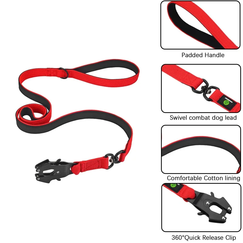 Liberación rápida tráfico militar grande Nylon resistente caminar mango de perro fuerte entrenamiento táctico correa de plomo Tsug cuello Se