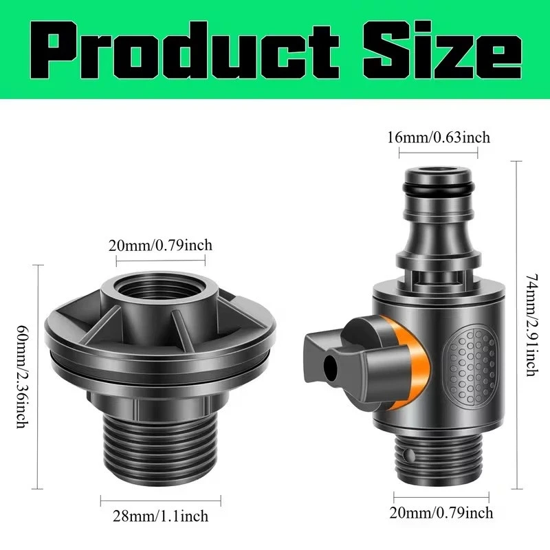2 adaptadores de PVC/IBC para barriles de agua de 1/2" con válvula, conector para la recolección de agua de lluvia para almacenamiento de agua de riego.