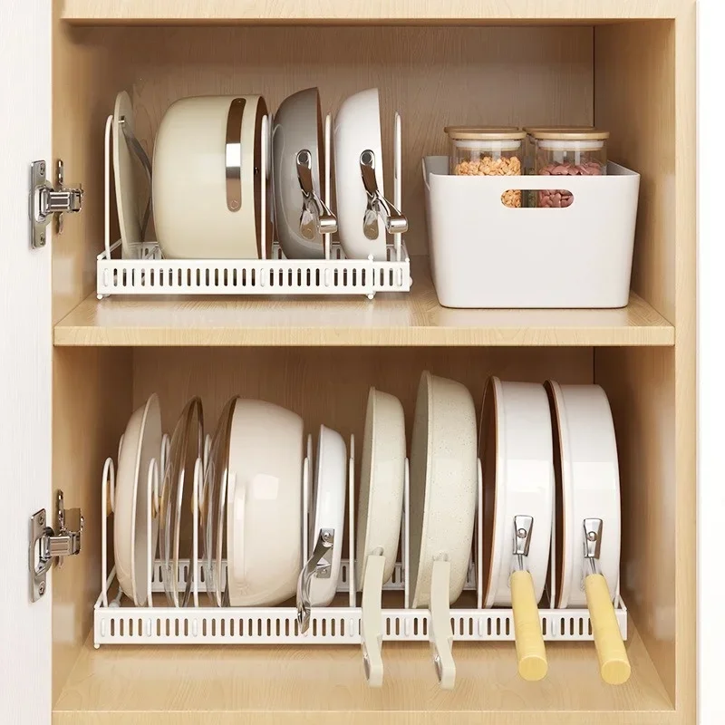 Estante para ollas, estante de almacenamiento para cuencos y platos, sartén de acero al carbono ajustable retráctil multicapa, estante para utensilios de cocina para secado de platos, herramientas de cocina