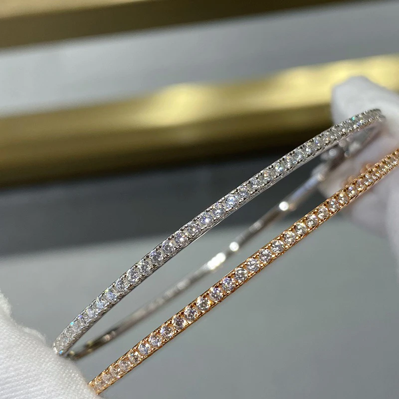 Joyería de plata de ley 925 pura de marca de calidad para mujer, brazalete de oro, brazalete de diamantes móvil, joyería de boda alrededor del remache, brazalete de 6cm