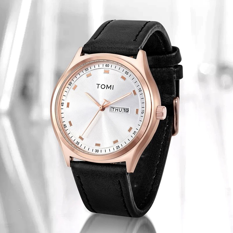 Reloj TOMI minimalista para hombre, reloj de cuarzo informal de negocios para hombre y mujer, reloj de cuarzo con calendario moderno y versátil