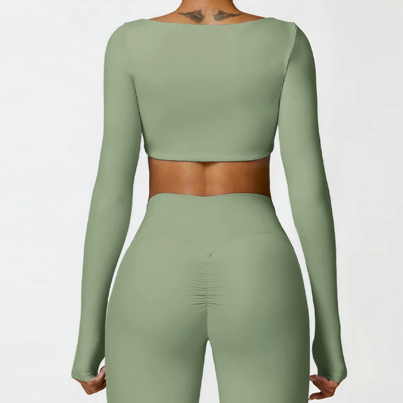 Hearuisavy Ropa Deportiva de Verano de Secado Rápido para Mujer, Top Deportivo con Cuello Cuadrado, Top Corto para Gimnasio, Ropa de Yoga de Manga Larga