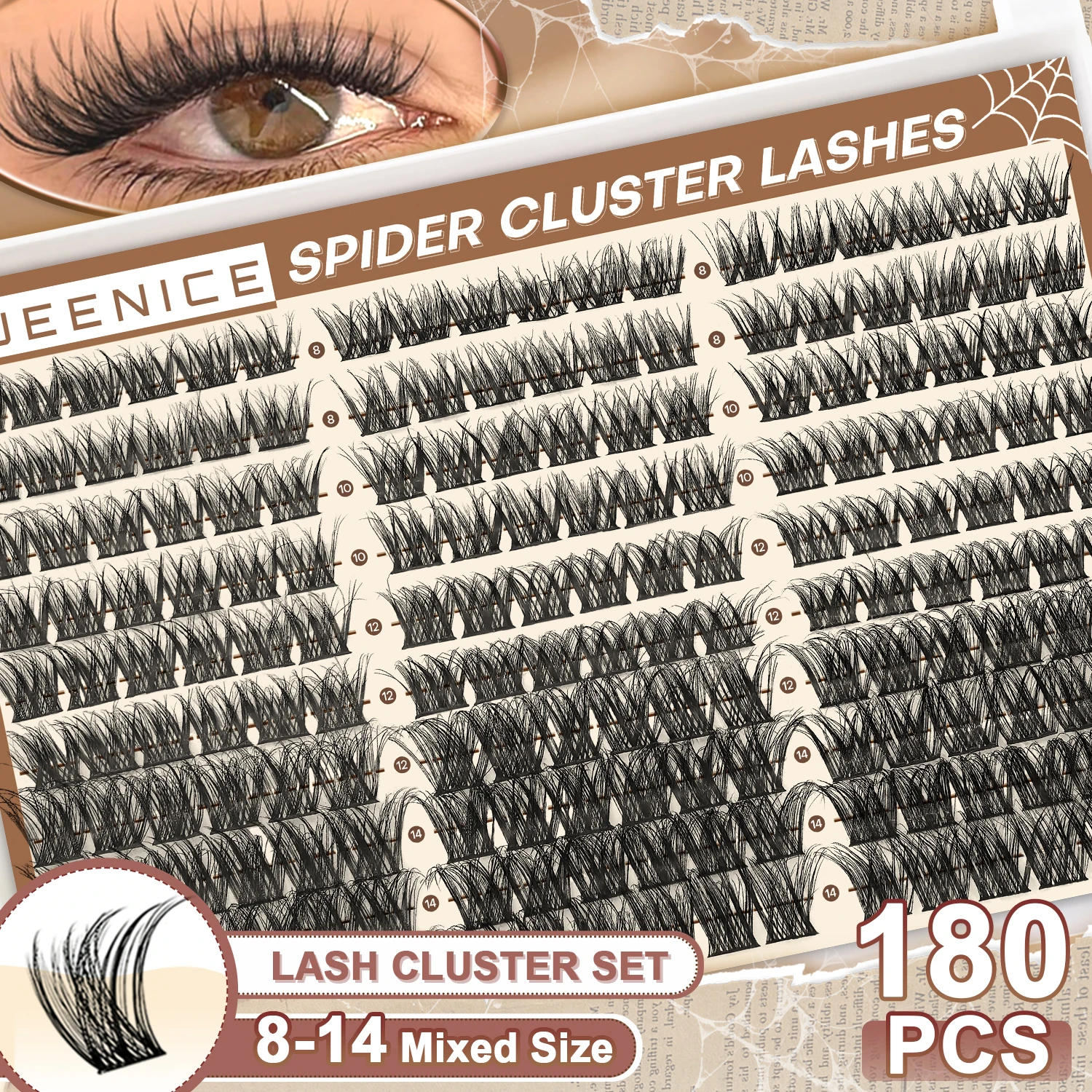 Pestañas Postizas QUEENICE DIY, Extensión de Pestañas de 8-14 mm, Longitud Mixta, Pestañas Segmentadas, Paquete de Pestañas