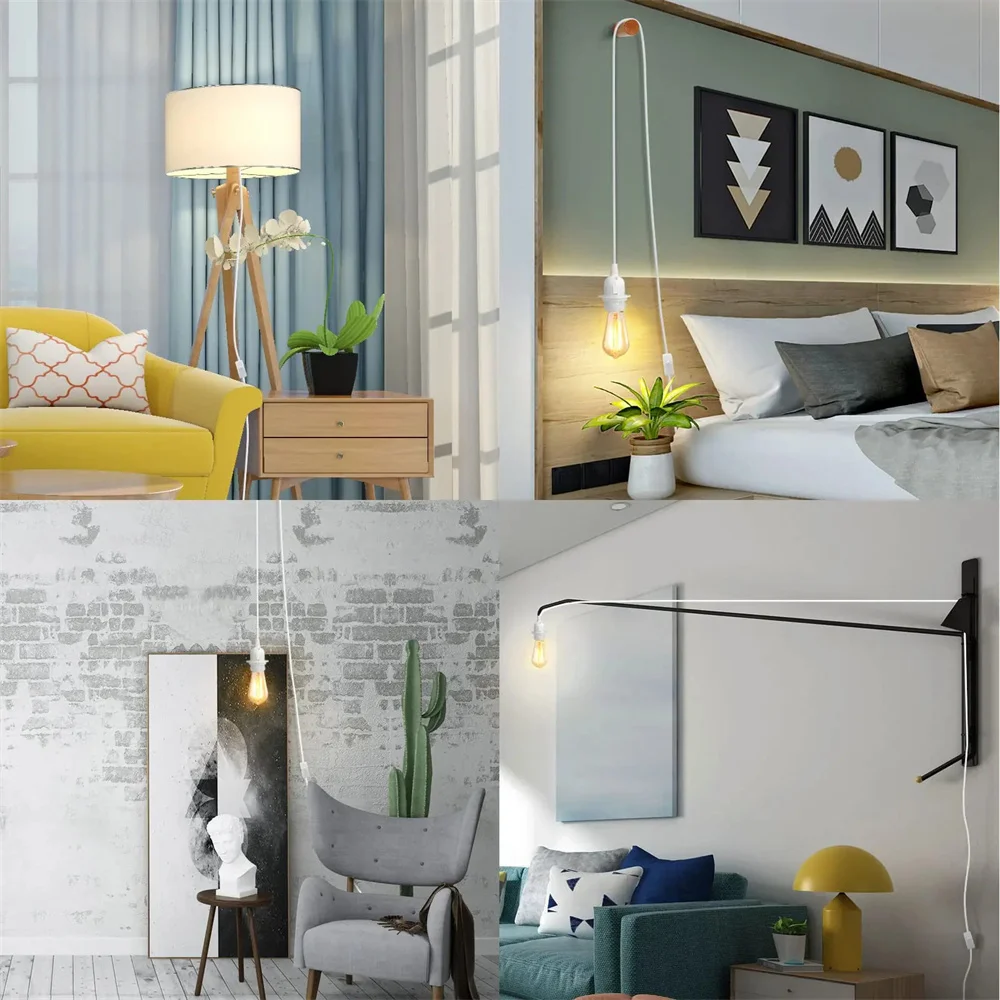 Soporte de Base de lámpara de 1,8 M, Cable de alimentación E26 E27, colgante para UE/EE. UU., adaptador de Cable de enchufe de accesorio de iluminación LED con Cable de interruptor