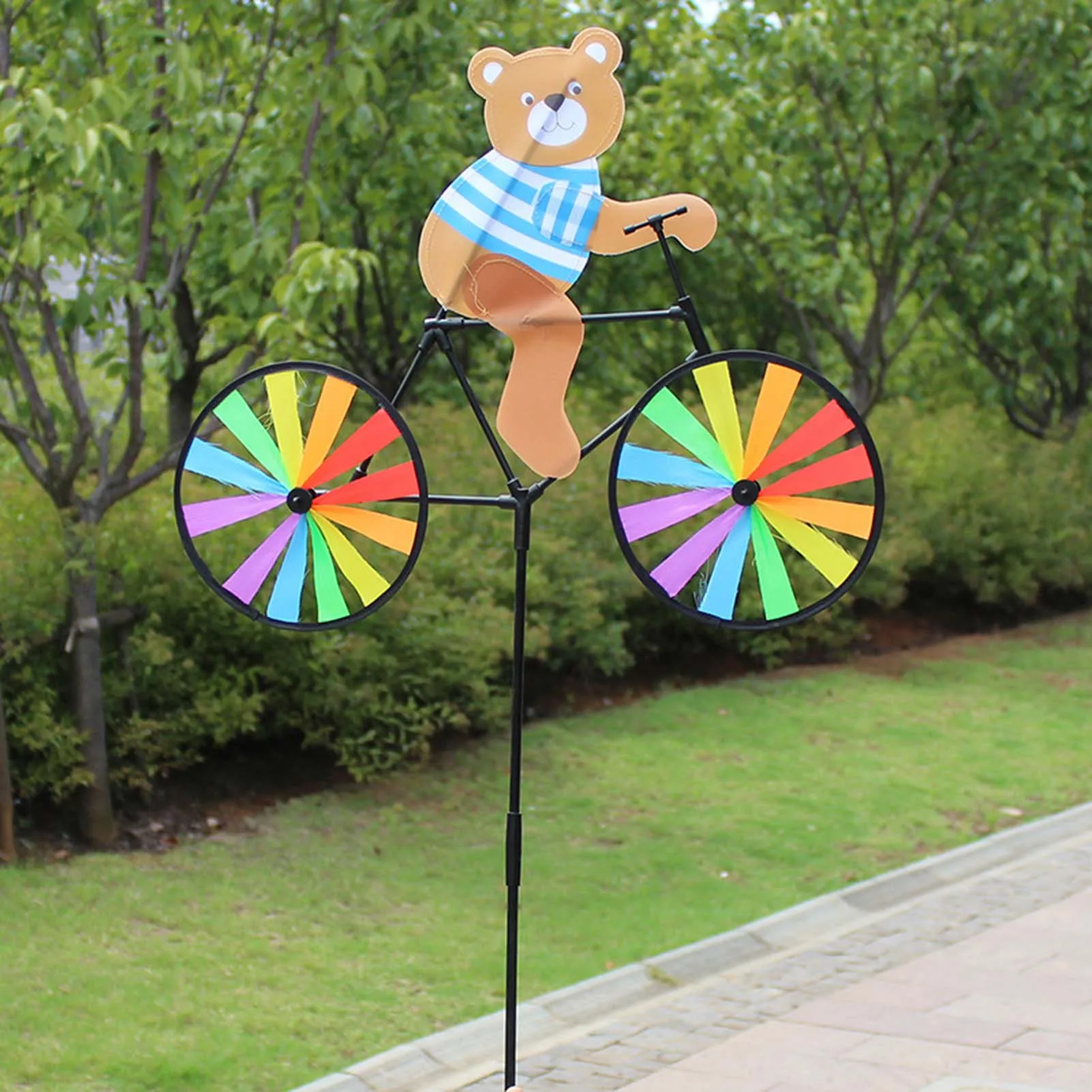 Estacas de jardín giratorias de Arte de molino de viento de bicicleta de Animal 3D lindo, decoraciones para vacaciones, decoración de jardín
