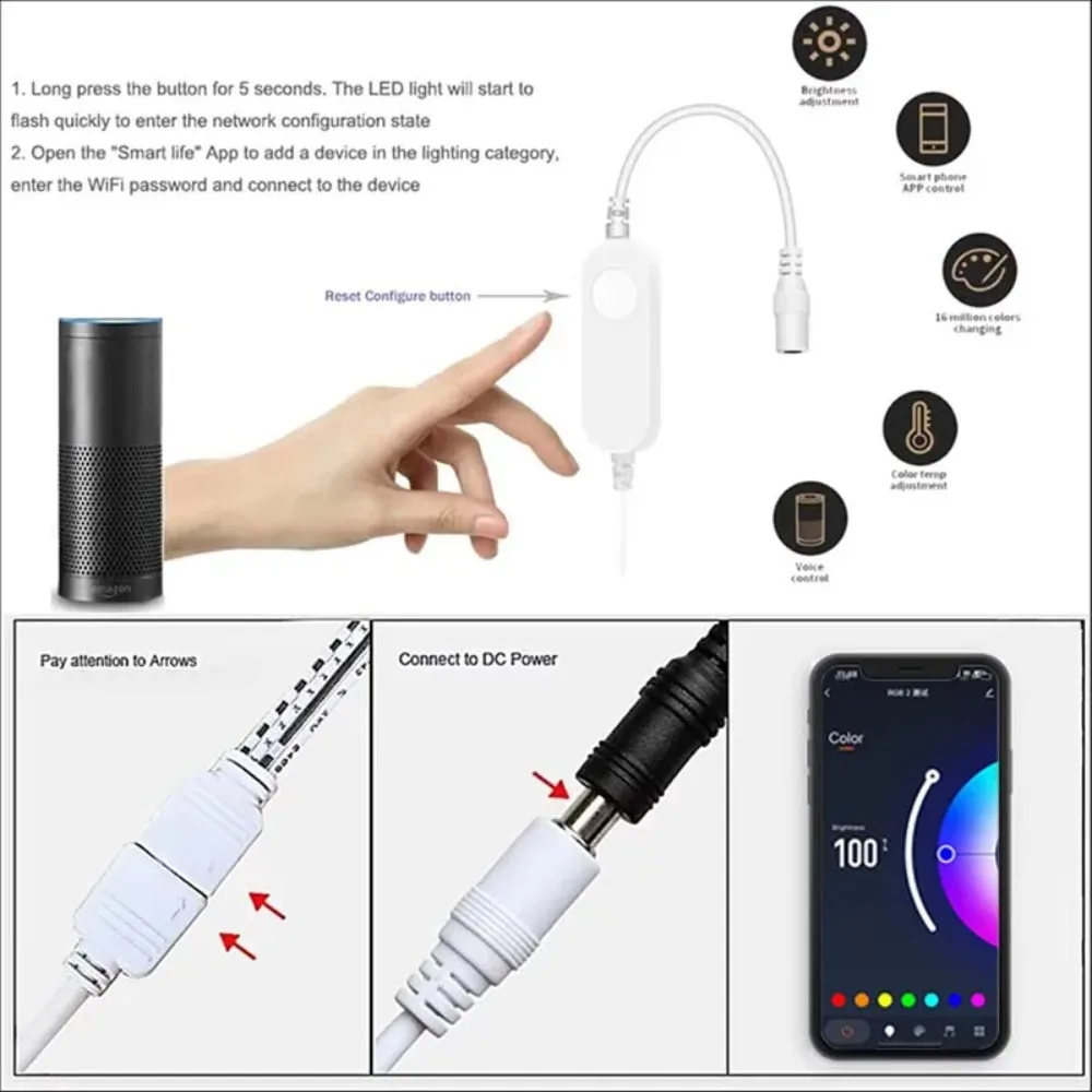 Tuya WIFI DC12V RGB Color debajo del gabinete luces regulable Puck luz Festival armario dormitorio cocina para Alice Alexa Google Home
